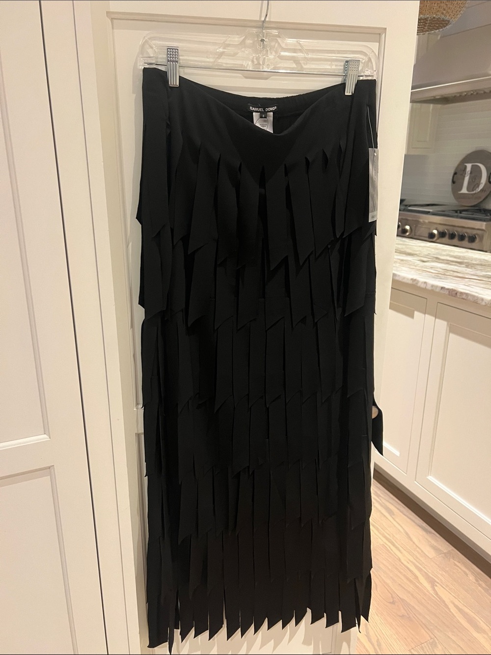 Samuel Dong Black Layered Fringe Maxi Skirt